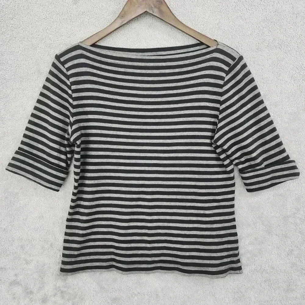 Ann Taylor Store Womens Striped Black & Gray 3/4 Sleeve 16PT